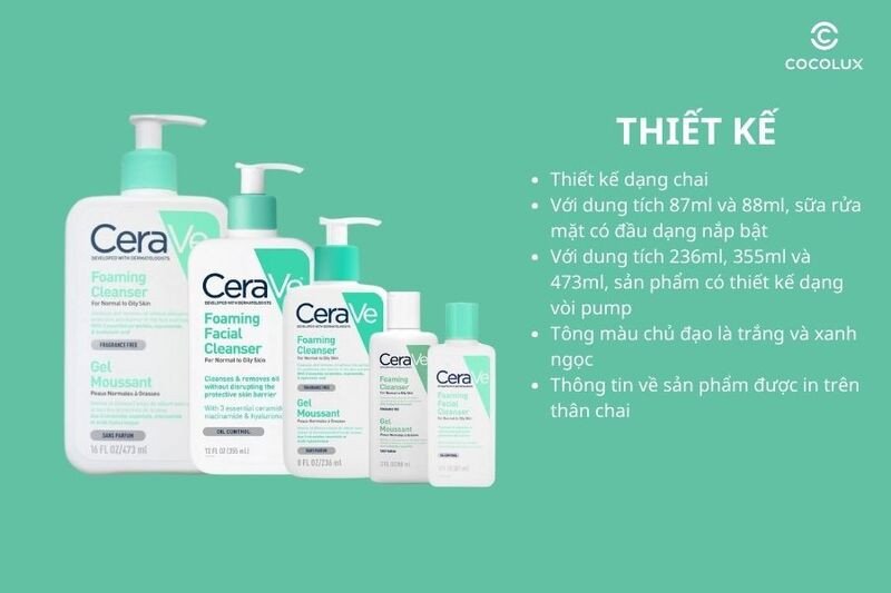 Thiết kế bao bì của sữa rửa mặt Cerave Foaming Cleanser
