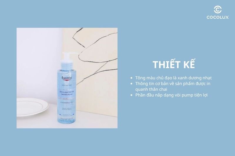 Thiết kế bao bì Gel Rửa Mặt Eucerin DermatoCLEAN Hyaluron Cleansing Gel với vòi pump tiện lợi