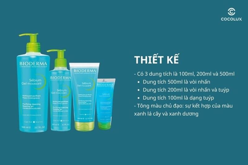 Thiết kế bao bì Sữa rửa mặt Bioderma Sebium Gel Moussant với tông màu xanh tươi mát