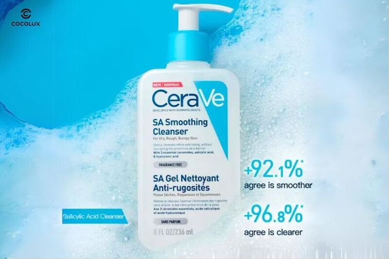 Thiết kế chai sữa rửa mặt Cerave SA Smoothing Cleanser với vòi pump tiện lợi