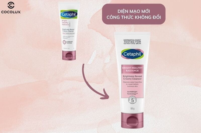 Thiết kế tuýp sữa rửa mặt Cetaphil Bright Healthy Radiance 100g với màu trắng hồng đặc trưng
