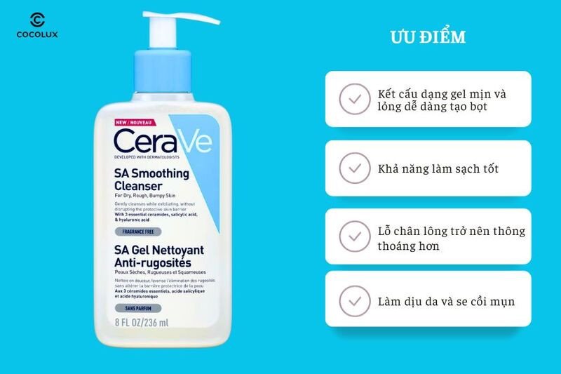 Tổng hợp ưu điểm của sữa rửa mặt Cerave SA Smoothing Cleanser