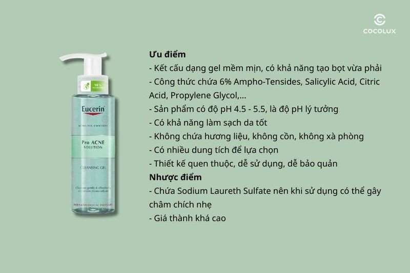 Tổng kết ưu điểm và nhược điểm của Gel Rửa Mặt Eucerin Pro ACNE Solution