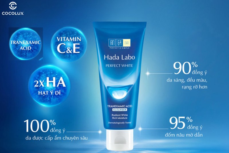 Trải nghiệm thực tế khi sử dụng sữa rửa mặt Hada Labo Perfect White màu xanh dương