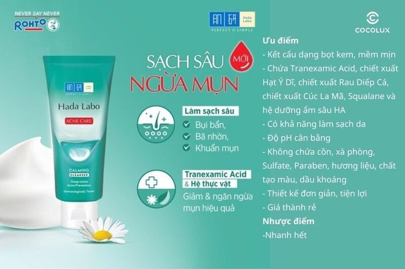 Ưu điểm và nhược điểm của sữa rửa mặt Hada Labo Acne Care Calming