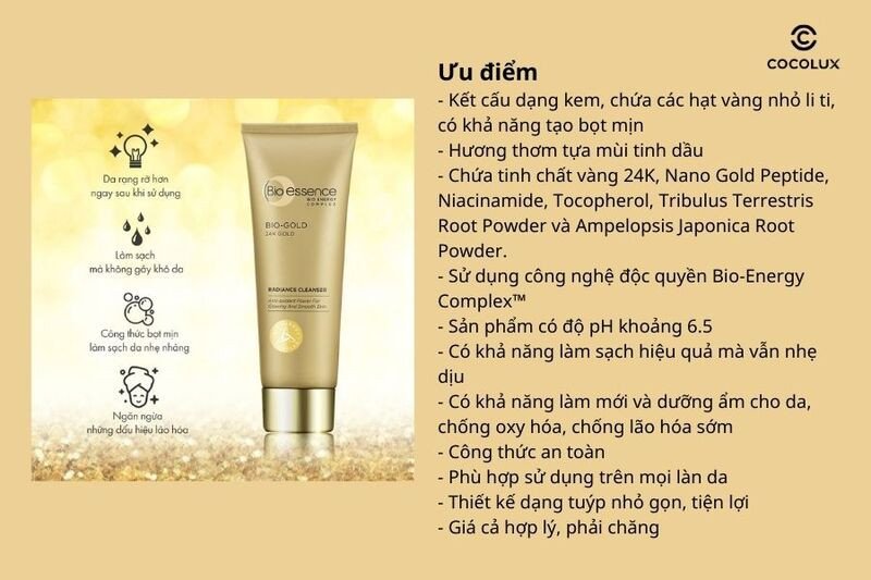 Ưu điểm vượt trội của sữa rửa mặt Bio-essence vàng 24K cho da lão hóa