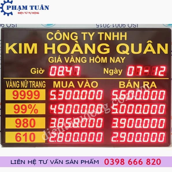 Bảng giá vàng cập nhật