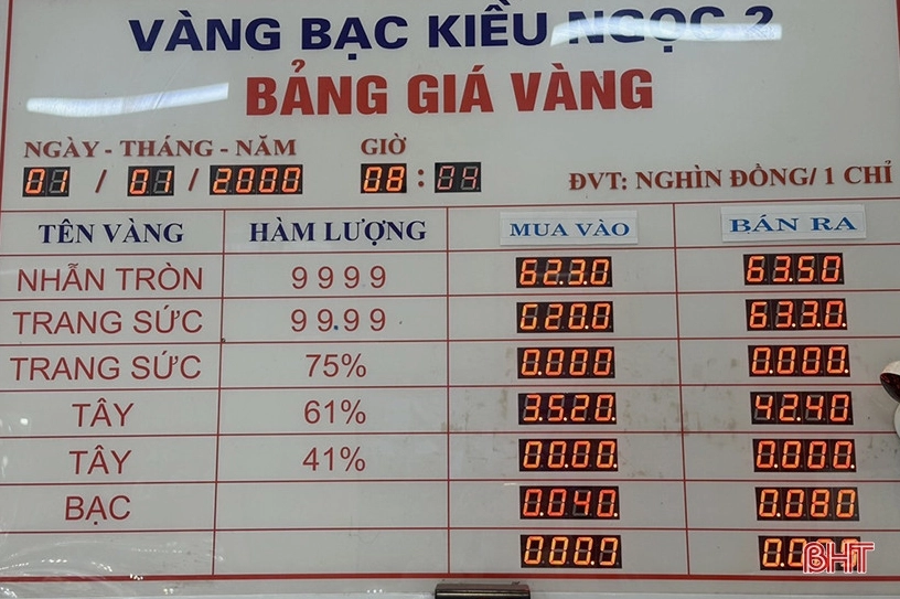 Người dân xem giá vàng tại cửa hàng